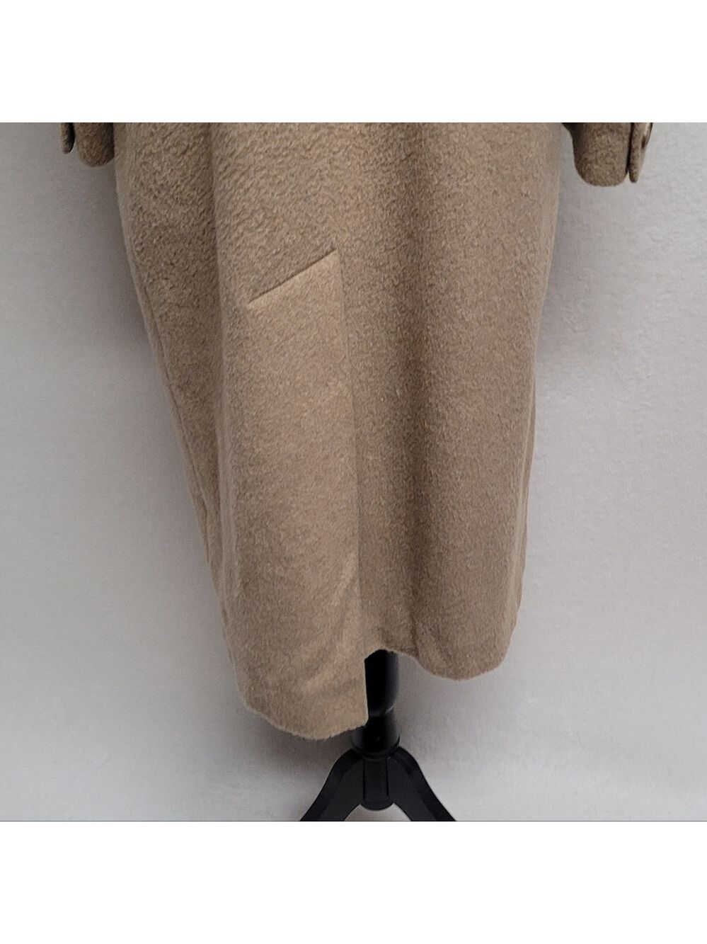 80s Vintage Jones New York Tan Pure Wool Notched Collar Longline Trench Coat XL - Picture 9 of 14